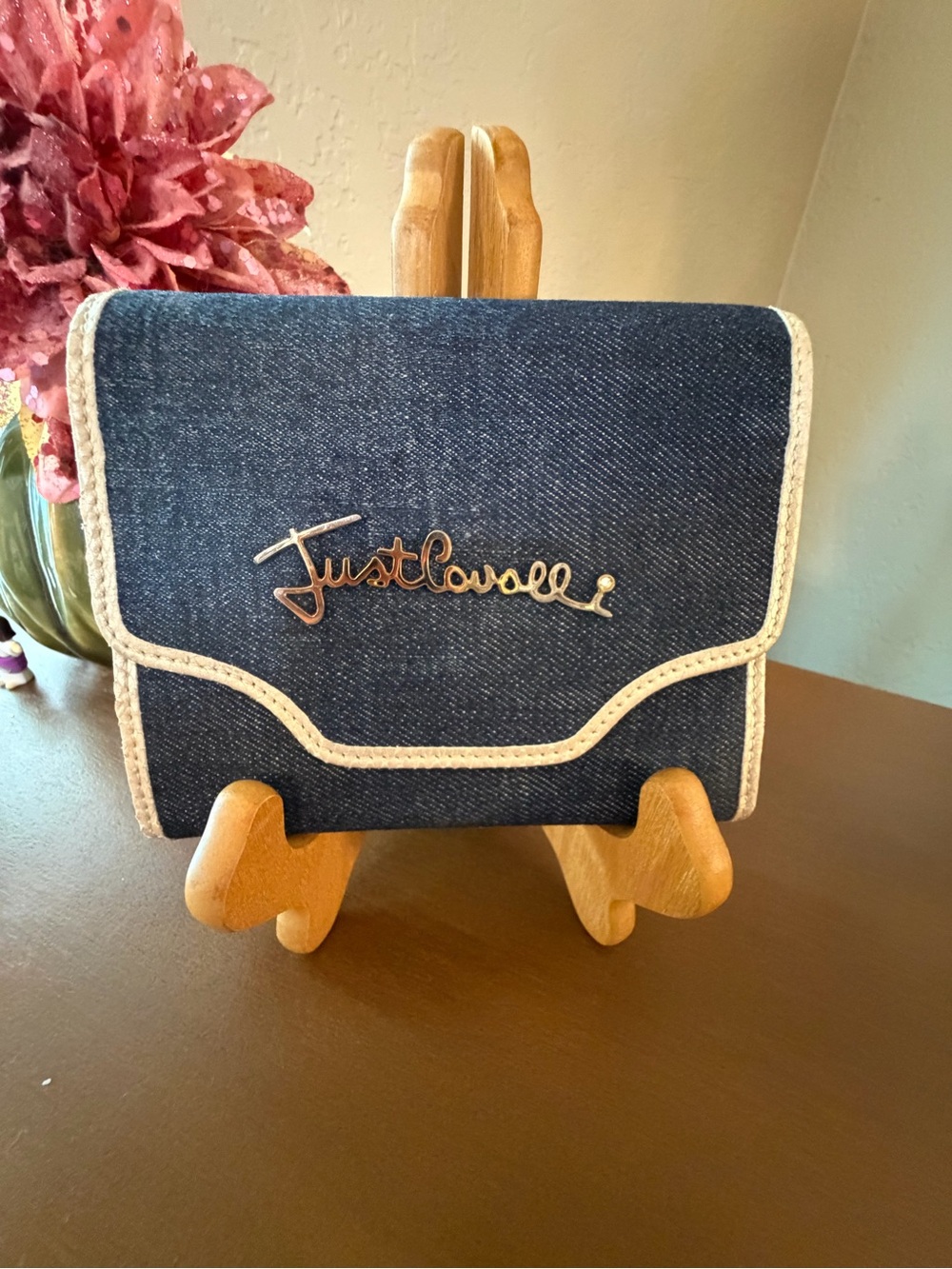 RARE- Just Cavalli Navy Denim Fold-Over Wallet